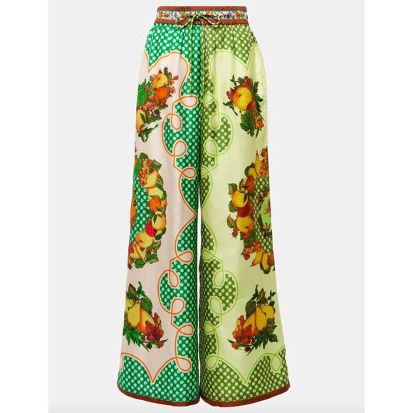 Alémais Lemonis Fruit Print Palazzo Silk Wide Leg Pants Size 6 - Picture 1 of 7